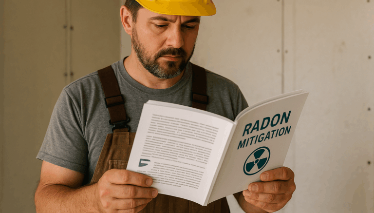 Contractor looking at Radon Mitigation Guidlines