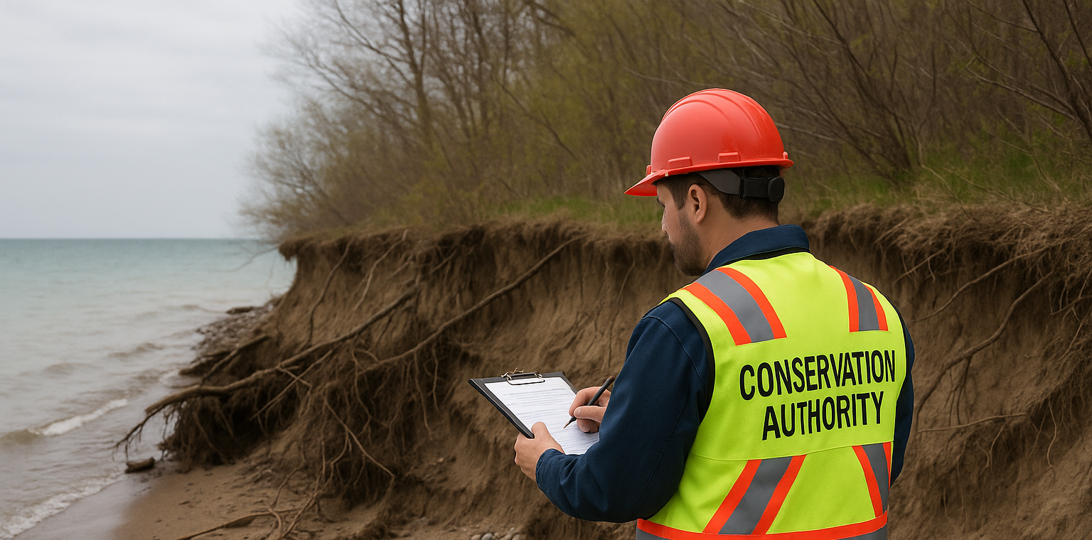 A conservation authority surveying a shoreline