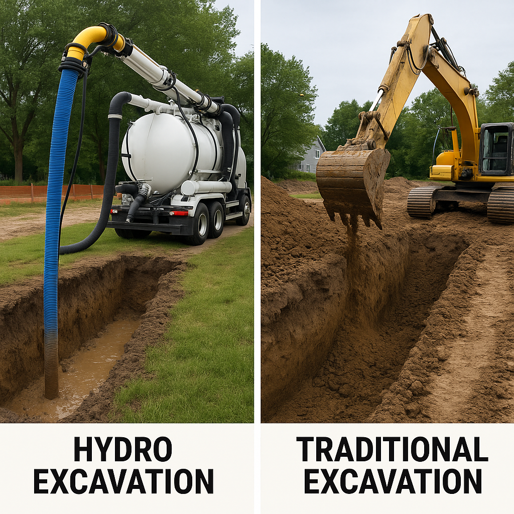Comparison of hydro excavation vs traditional excavation. 
