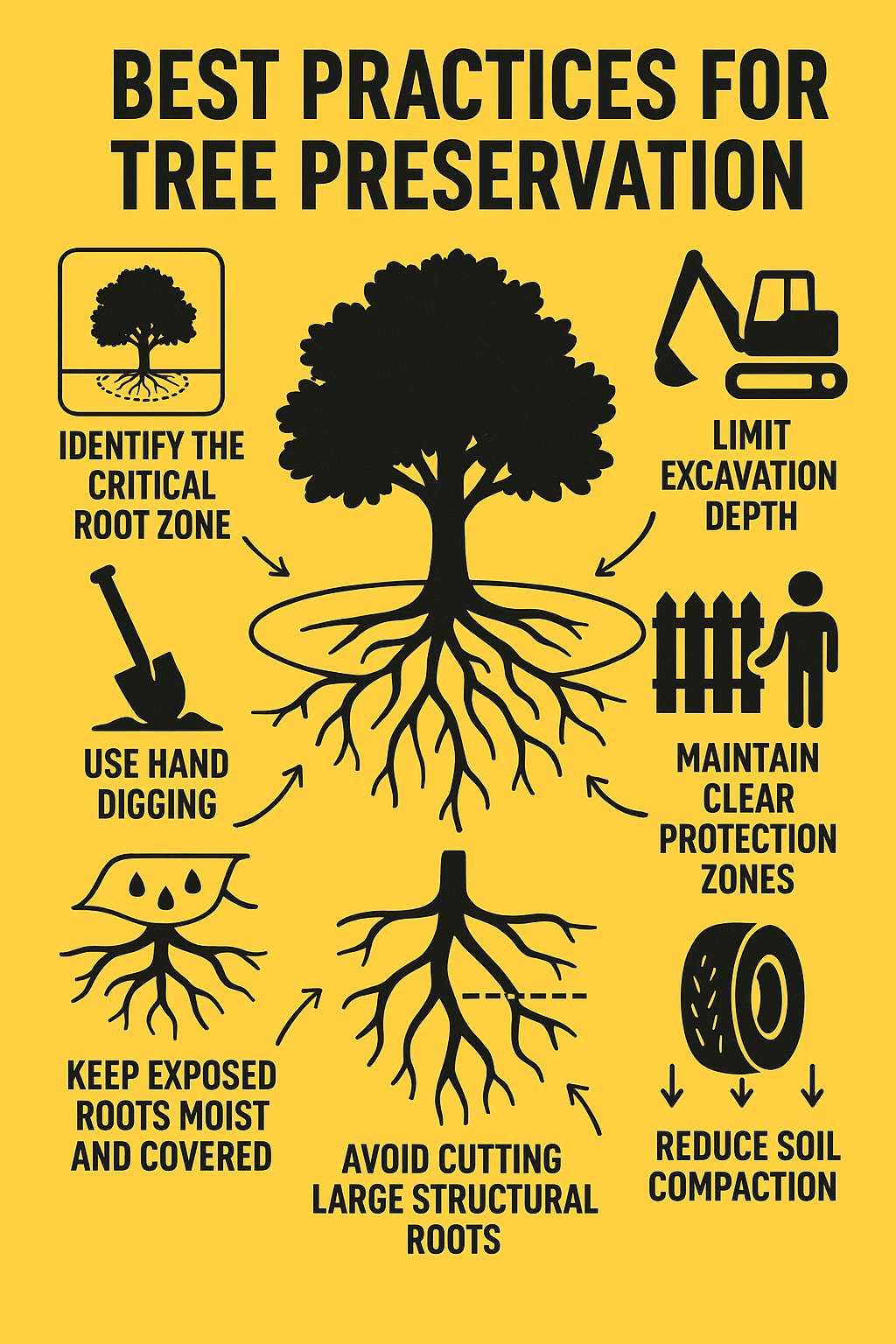 Infographic on the best practices for excavating near trees.