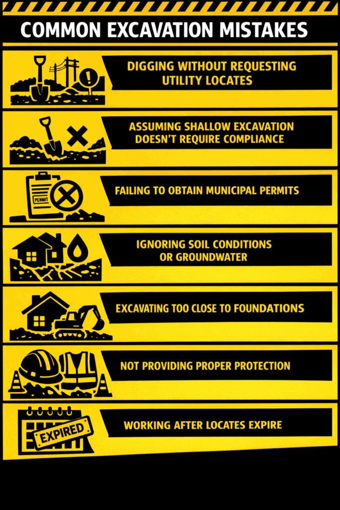 Infographic on common excavation mistakes.