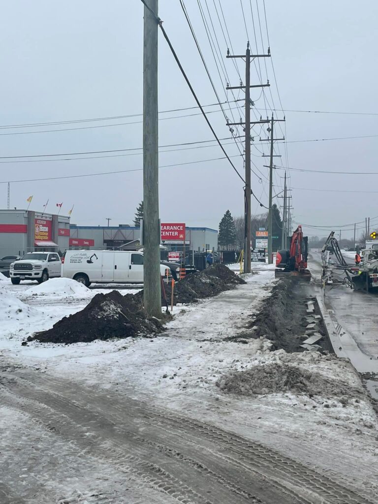 Roadside excavation in the winter.