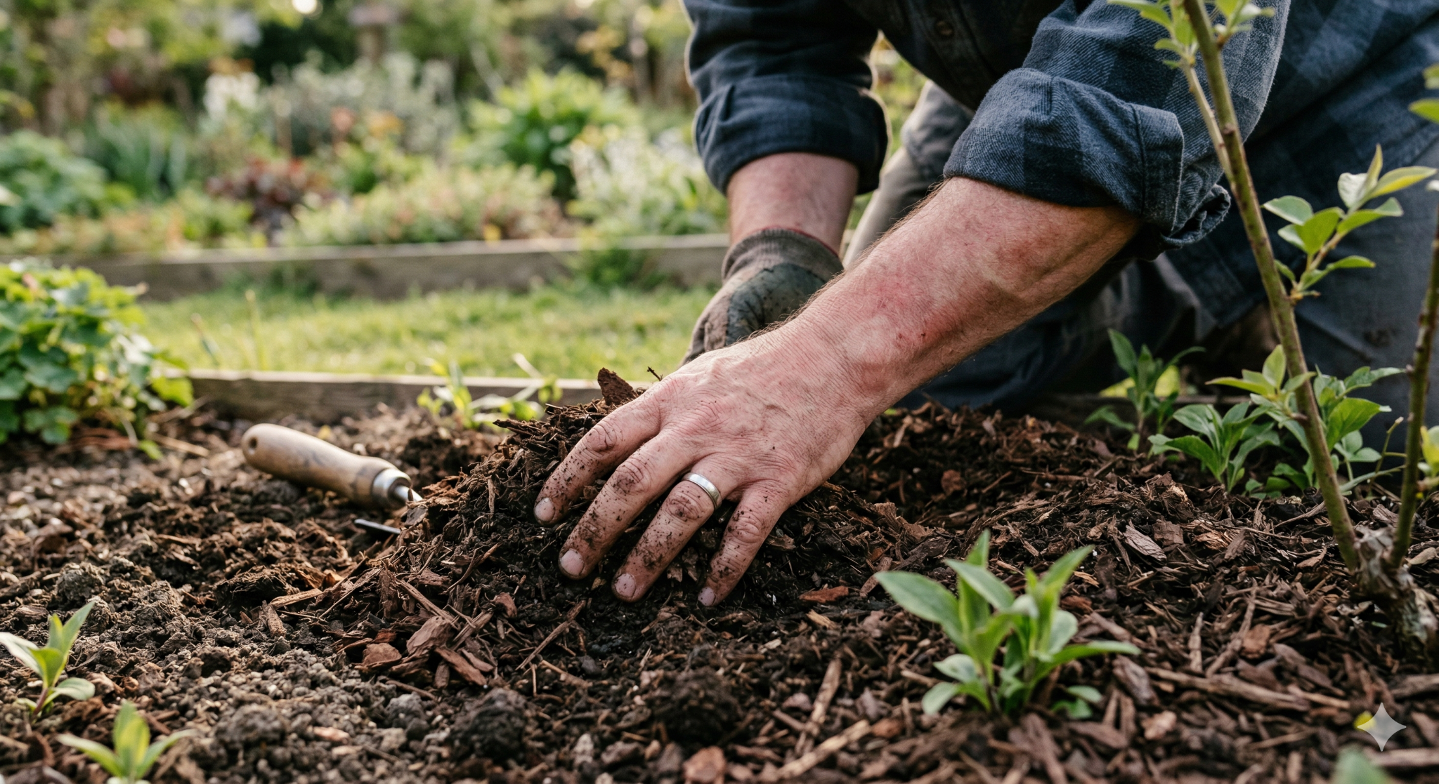 Someone mulching topsoil