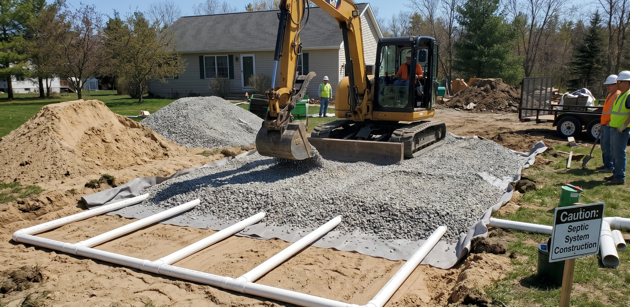 Construction of a raised septic system.